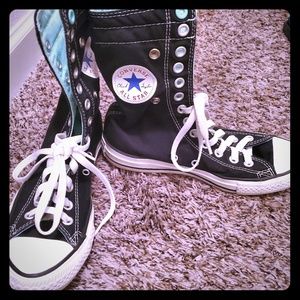 Converse black & teal high top shoes sneakers 7